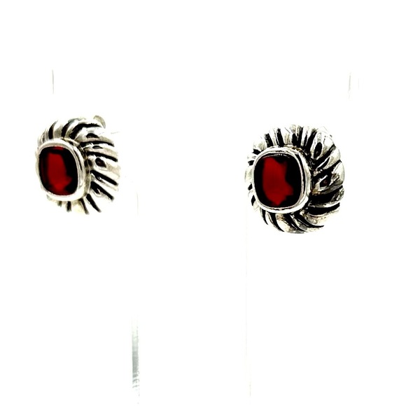 VINTAGE Sterling Silver Earrings ESPO JOSEPH ESPOSITO RED GLASS CABOCHON - Picture 5 of 8